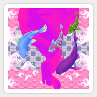 Purple and Blue Koi Fish with a Hot Pink Swirl Ocean- Happy Hong Kong Magnet